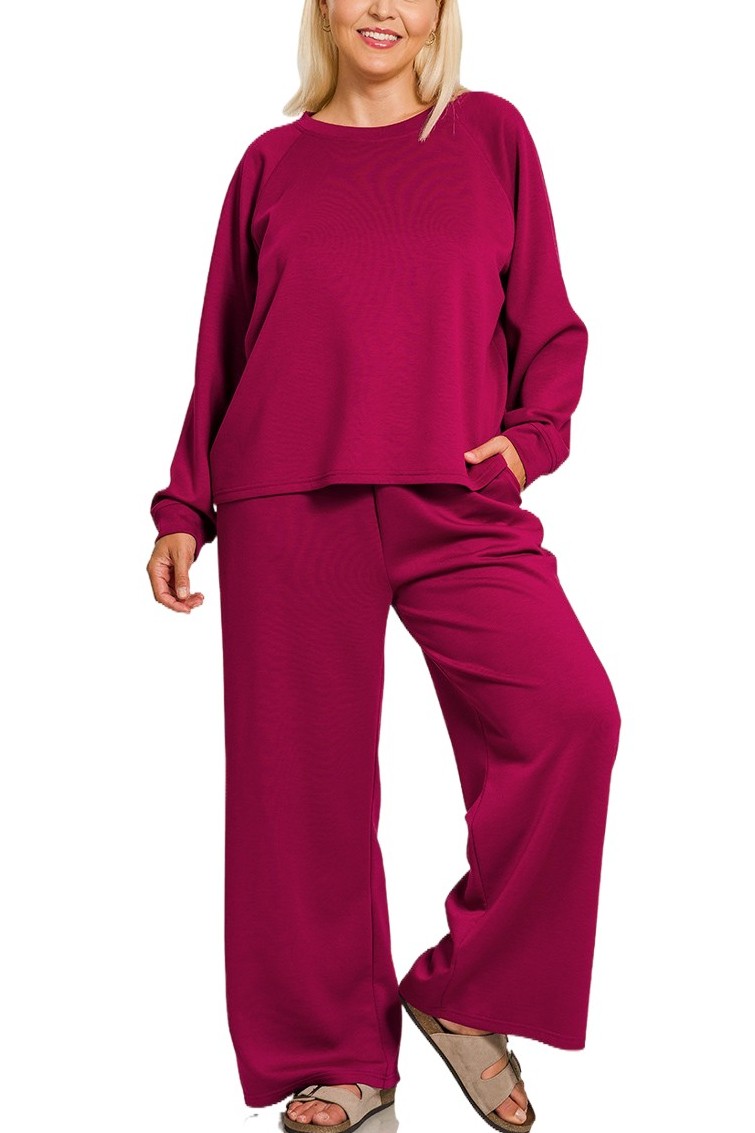 Plus Scuba Crewneck Pullover N Pants 2 Pieces Set