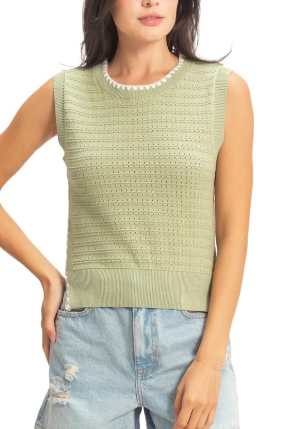 Eyelet Sleeveless Knit Top