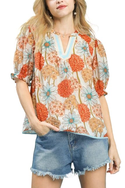 Floral Print Puff Sleeve Top