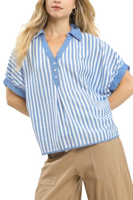 Stripe Collared Oversized Top