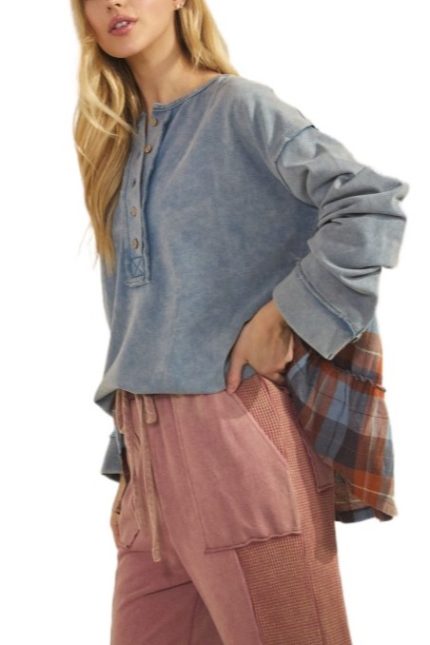 Rustic Charm Plaid Contrast Top