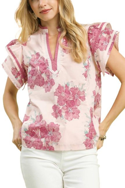 Mix Floral Ruffle Sleeve Blouse