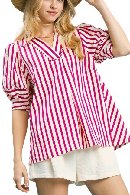 Striped Puff Sleeve Blouse