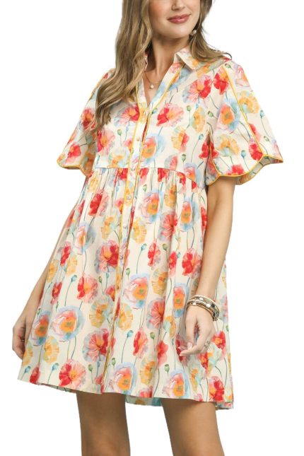 Floral Button-front Babydoll Dress