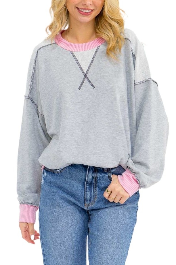 Contrast Trim Exposed Seam Sweatshirt