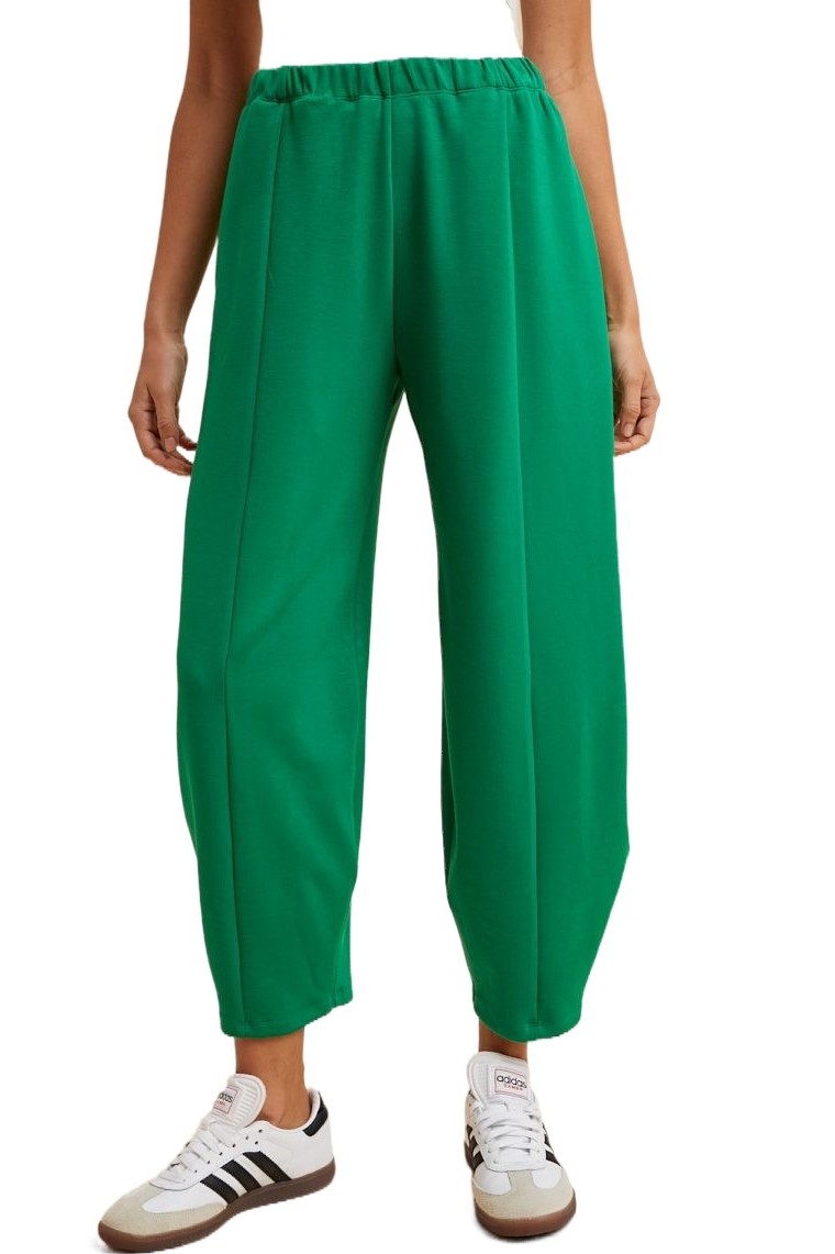 Mid Rise Soft Knit Barrel Leg Pants