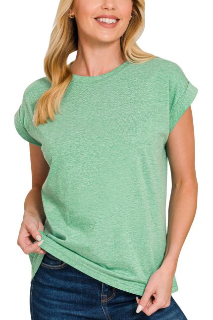 Round Neck Folded Short Sleeve T-shirt