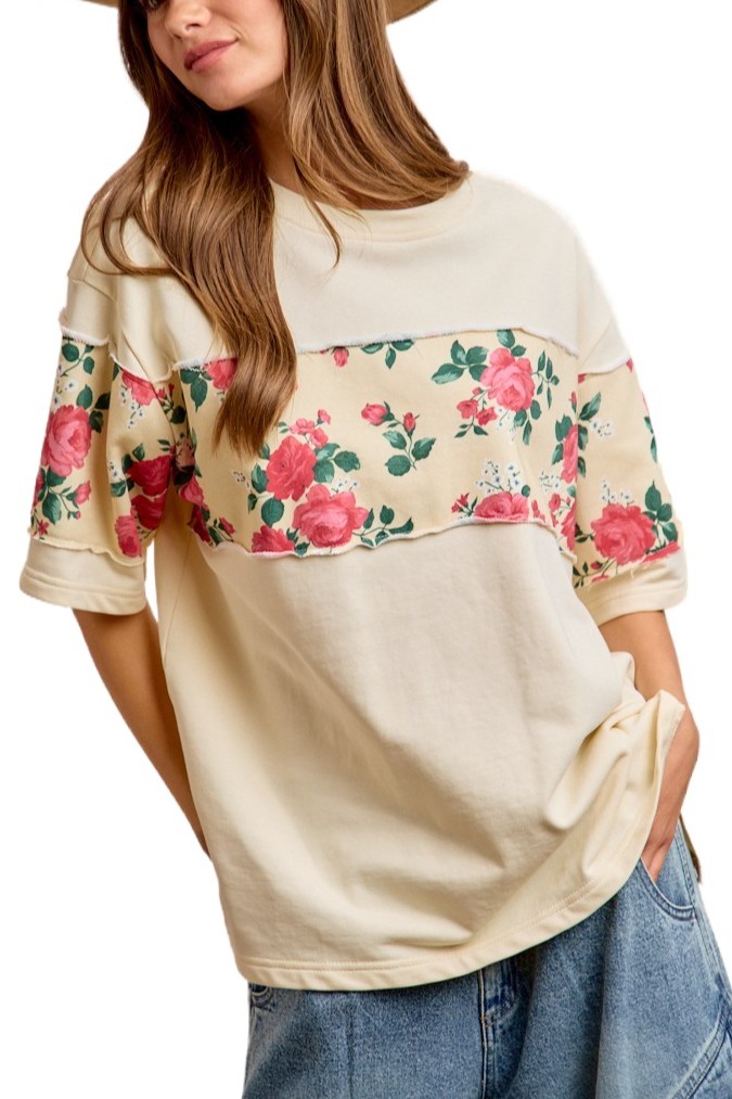 Floral Print Short Sleeves French Terry Top