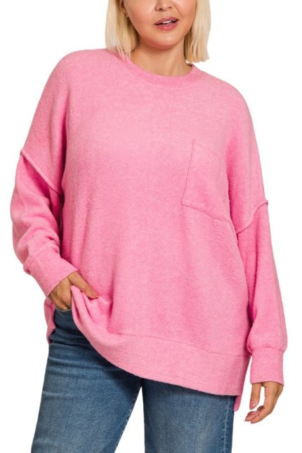 Plus Brushed Melange Drop Shoulder Sweater