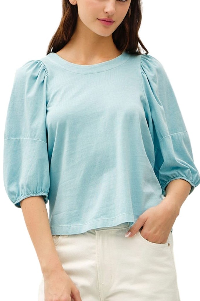 Garment-dye Puff Sleeve Cotton Jersey Top