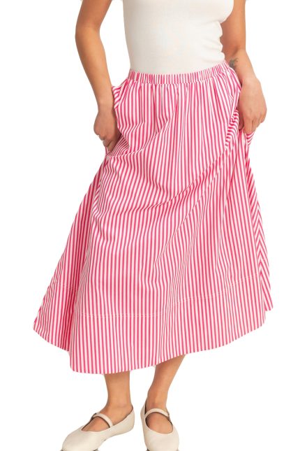 Striped Elastic Waist Flowy Midi Skirt