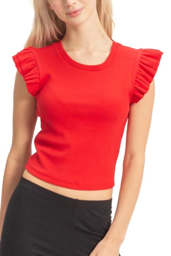 Flutter Sleeve Ribbed Cropped Top