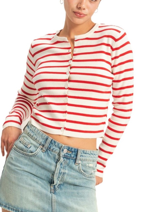 Striped Button-up Cardigan