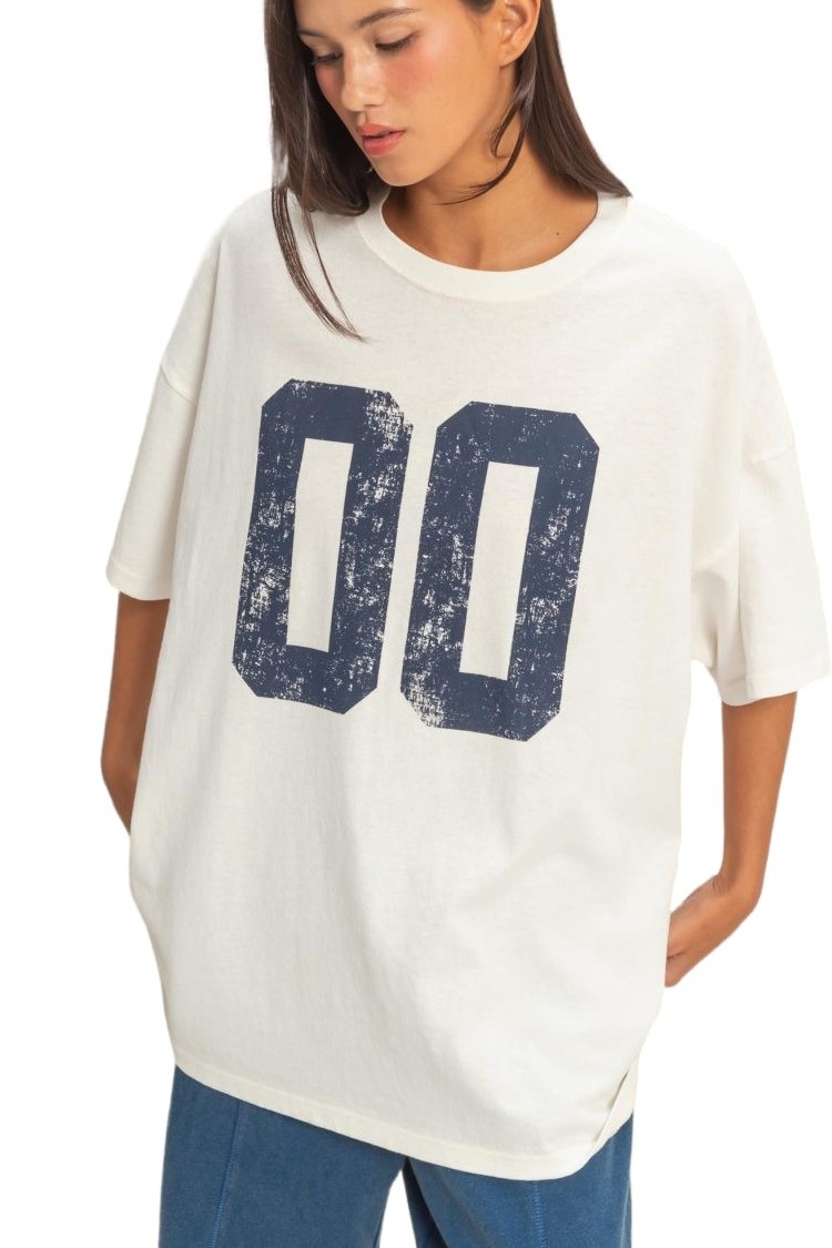 Mineral Washed Overszied Number Graphic T-shirt