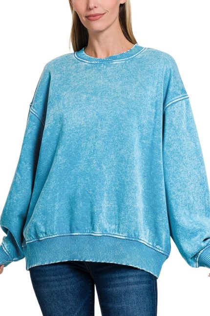 Acid Wash Oversized Fleece Pullover