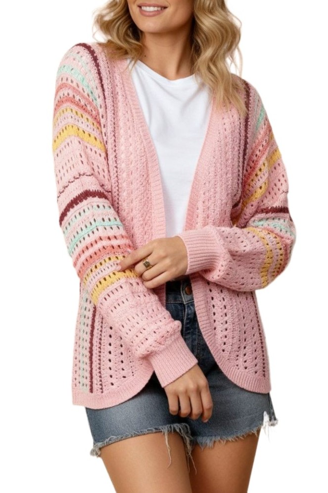 Dolman Multi Color Stripe Crochet Cardigan