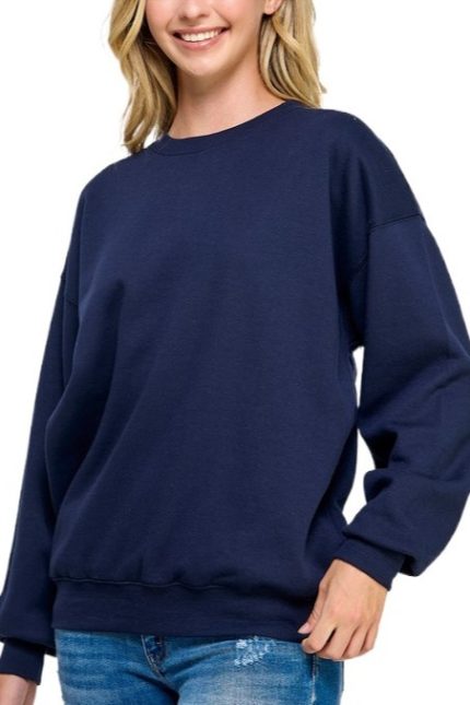 Fleece Relaxed Fit Oversized Crew Neck Sweatshirt