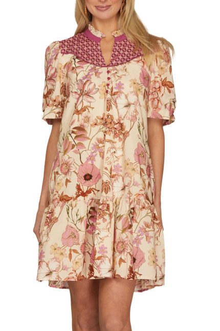 Short Sleeve Printed Mini Dress