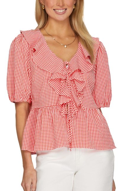 Gingham Check Ruffled Top