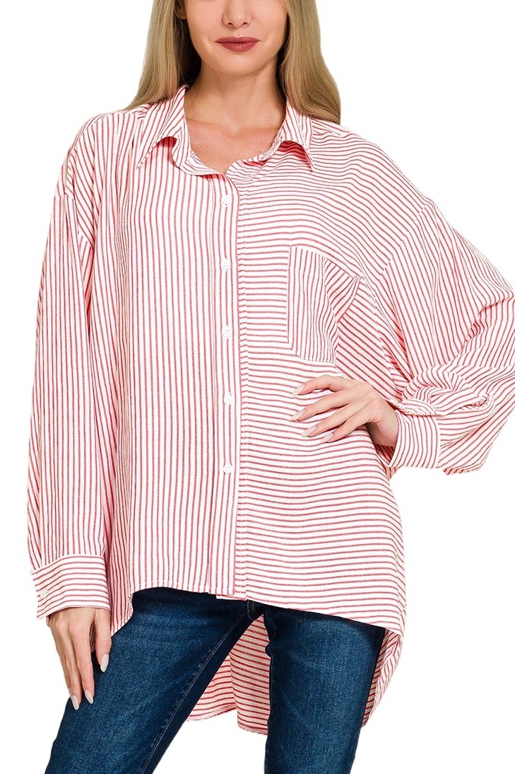 Woven Stripe Button Down Shirts