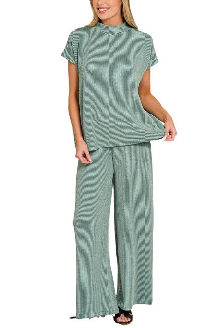 Raised Rib Short Sleeve Tee And Pants Set