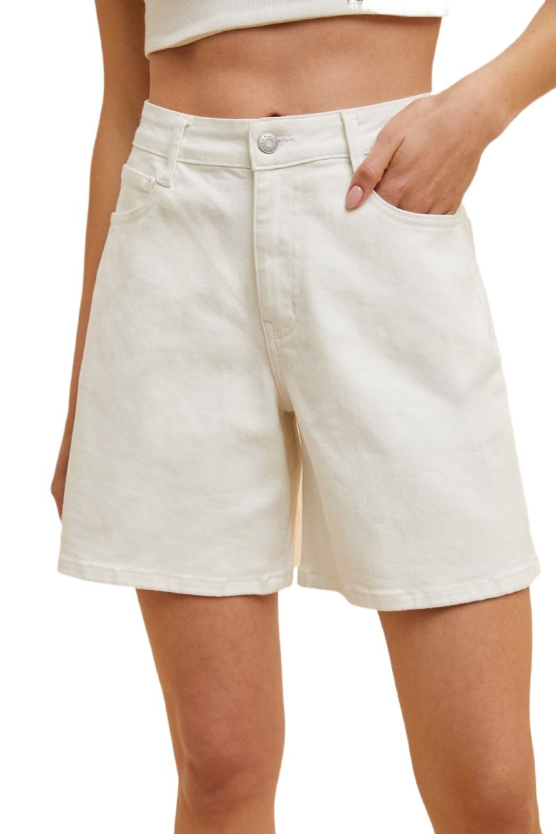 Stretch Denim High Waist Bermuda Mom Shorts