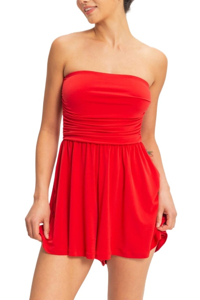 Strapless Shirred Waist Romper