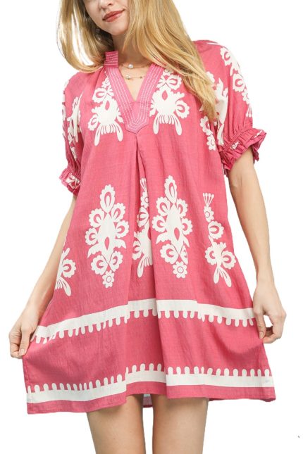 Two Tone Border Print Mini Dress