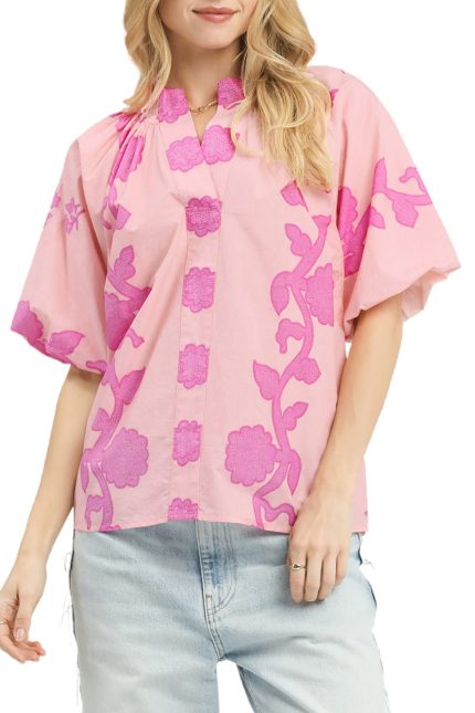 Print Smocked Collared Top