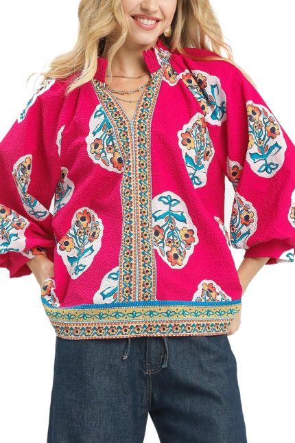 Boho Floral Print Tunic Top