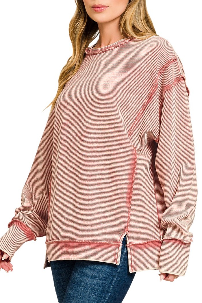 Acid Washed Double Ribbed Exposed-seam Pullover