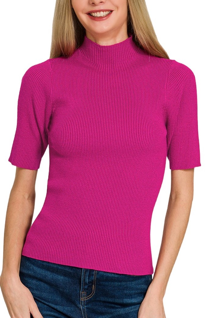 Viscose Ribbed Mock Neck Sweater