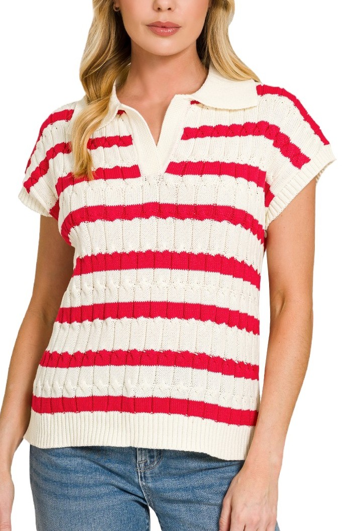 Textured Stripe Collared Sweater Vest