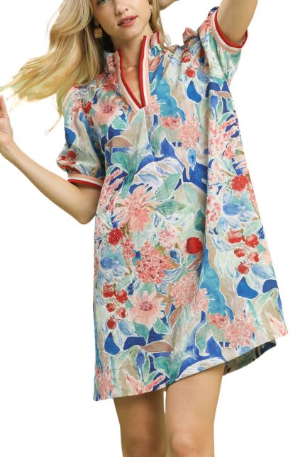 Jacquard Bloomscape Print Mini Dress