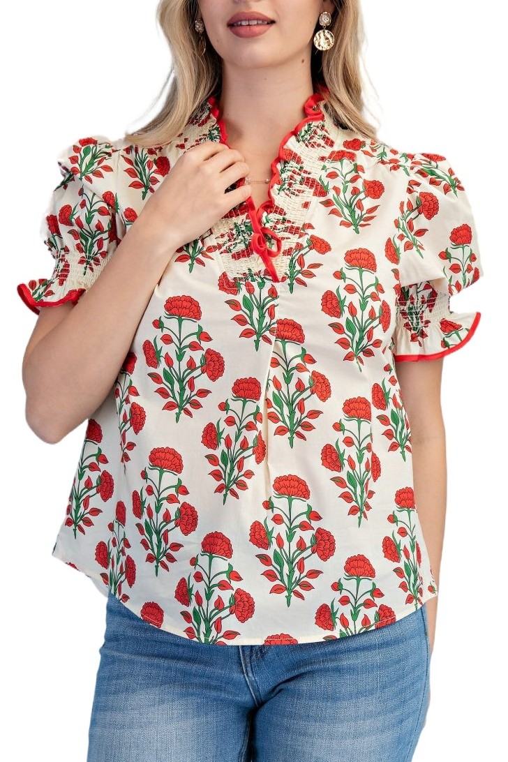 Floral Print V-neck Top