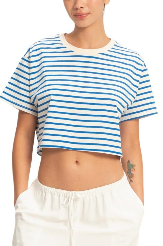 Striped Oversized Short Sleeve Cropped Tee