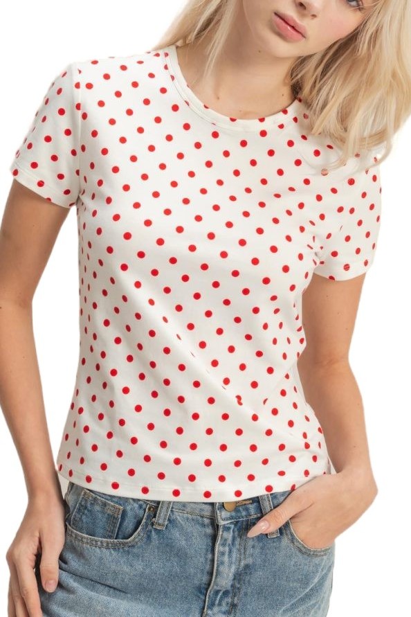 Polka Dot Short Sleeve Crew Neck Top