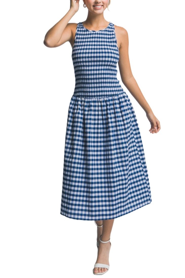 Gingham Smocked Midi Dress
