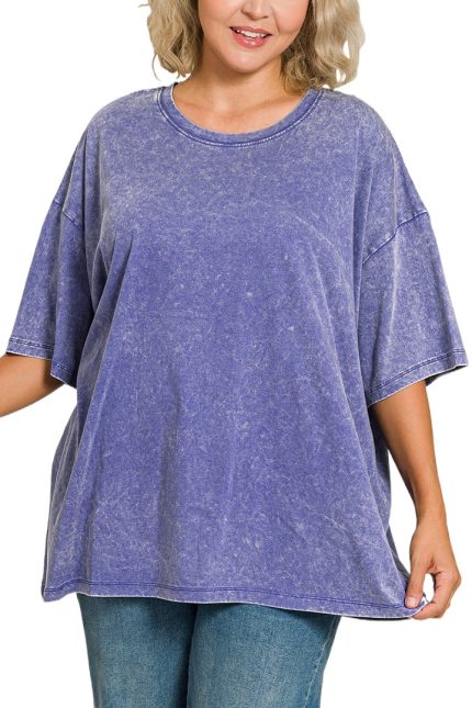 Plus Acid Wash Cotton Boyfriend Box Tee