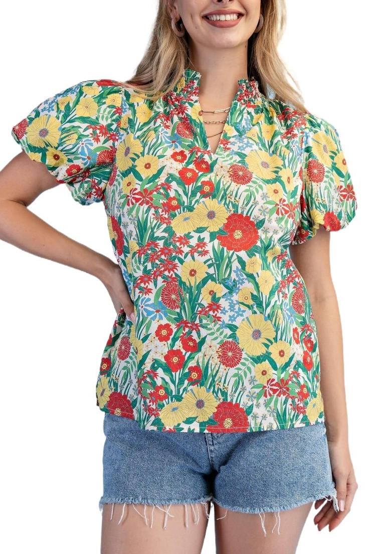 Floral Print V-neck Top
