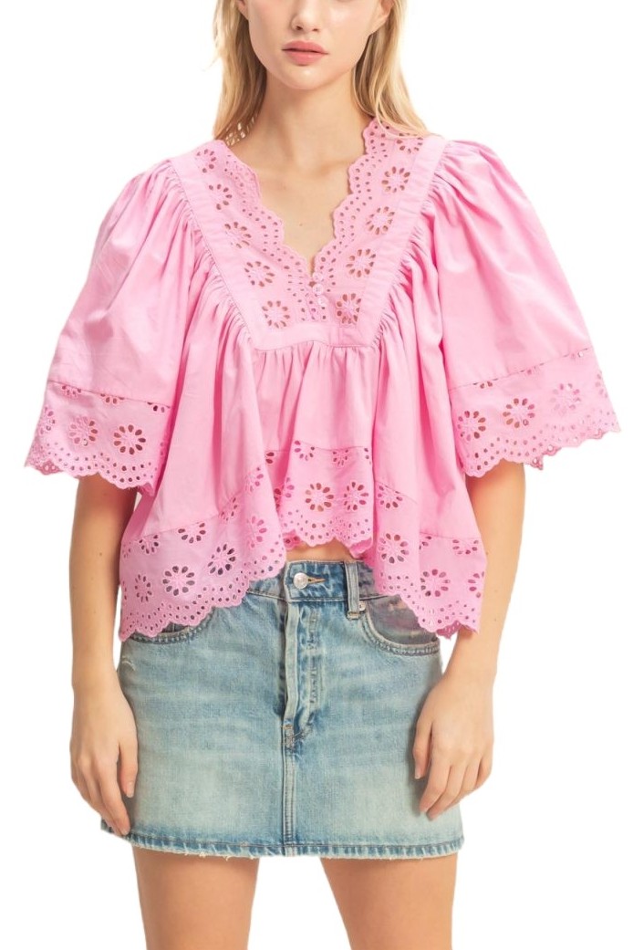 Scalloped Eyelet Babydoll Top