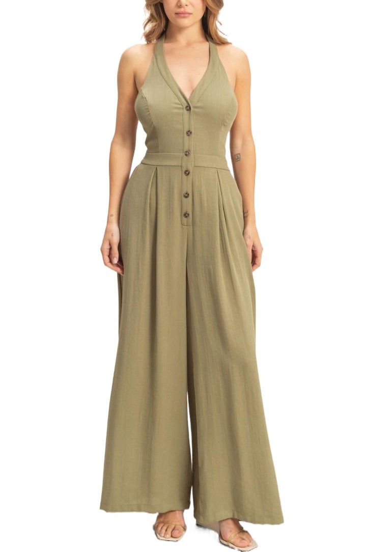 Halter Button-front Jumpsuit