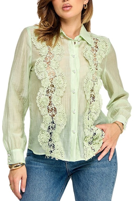 Long Sleeve Shirting With Lace Panel