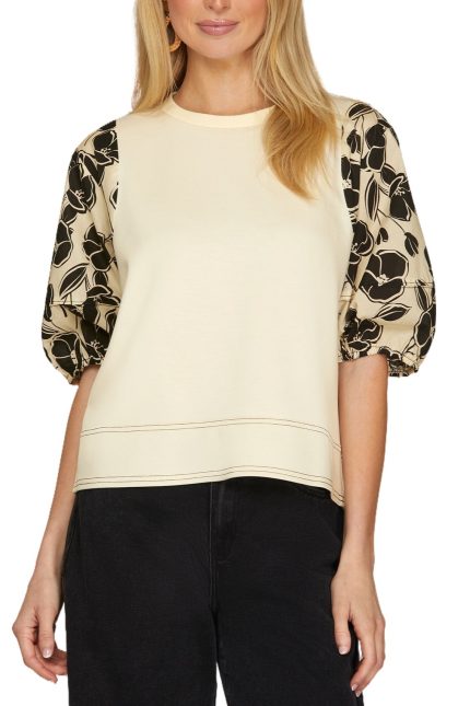 Floral Print Sleeve Knit Top