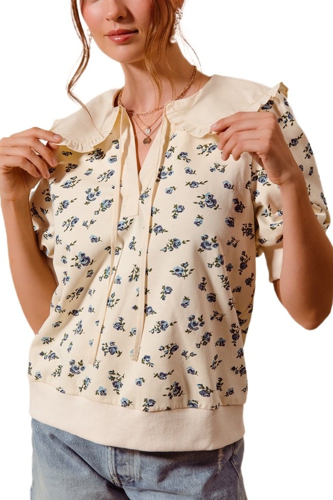 Ditsy Floral Printed French Terry Top