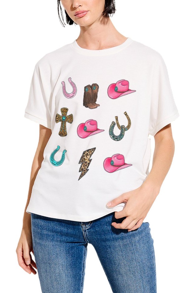 Howdy Desert Print French Terry Short Sleeve Top