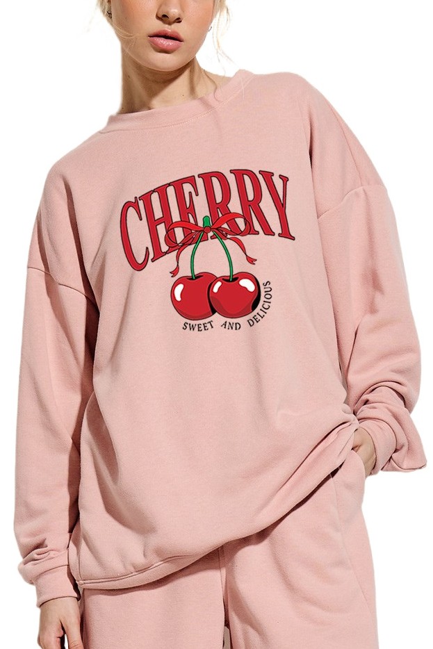 Cherry Print Heart Heavy Pullover Sweatshirts