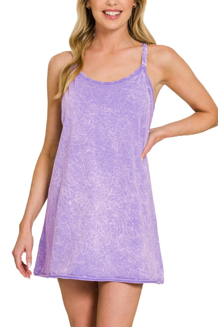 Crinkle Washed Mini Dress W/ Built-in Romper Liner