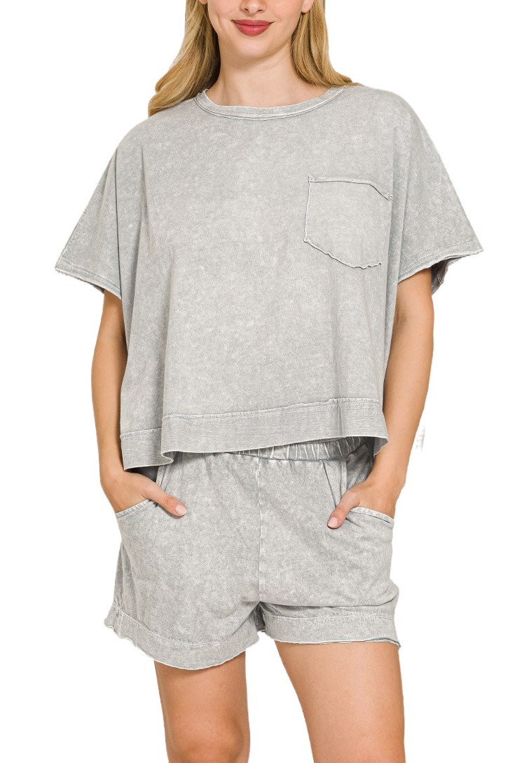 Halo Snow Washed Boxy Top N Shorts Set