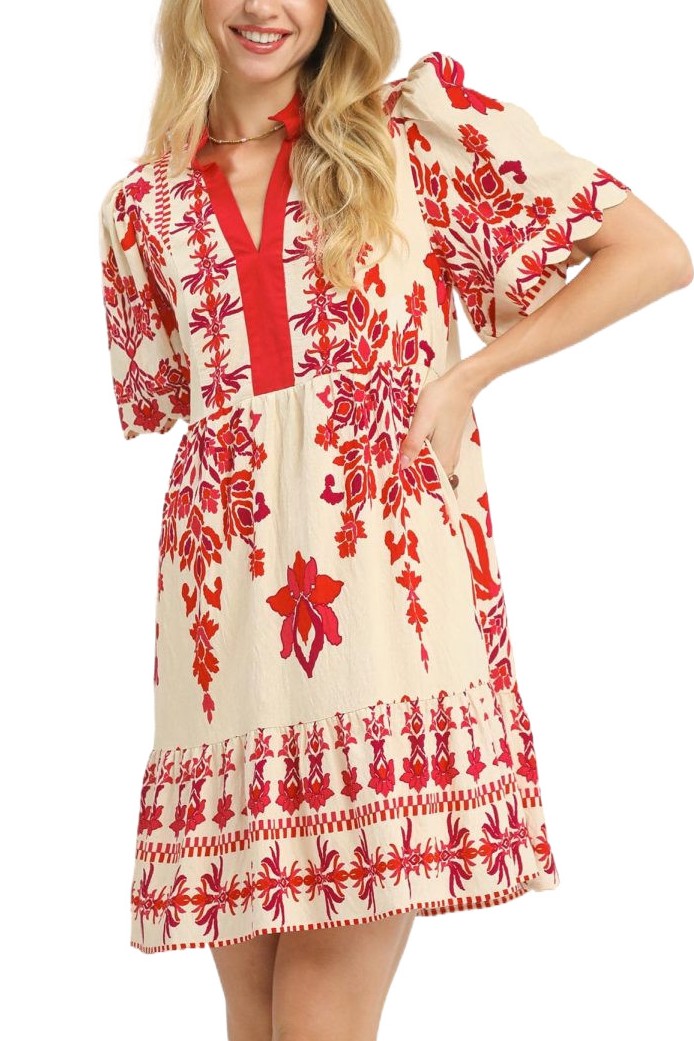 Tropical Damask Border Print Mini Dress